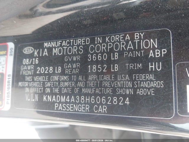 Продажа на аукционе авто 2017 Kia Rio Lx, vin: KNADM4A38H6062824, номер лота: 45008477