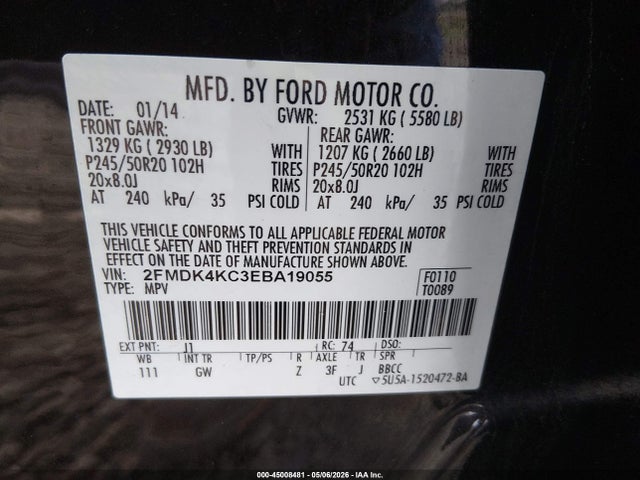 Ford Edge Limited 2014 2FMDK4KC3EBA19055 Image 9