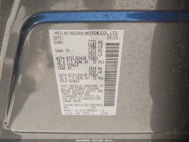 5N1DR2BN5LC628081 Nissan Pathfinder Sv 2wd