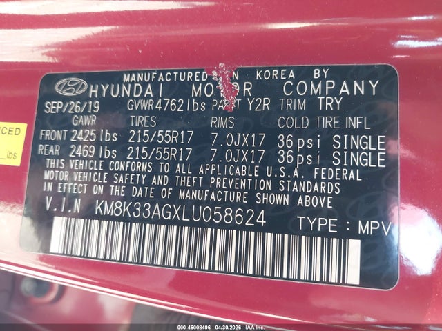 Продаж на аукціоні авто 2020 Hyundai Kona Electric Limited, vin: KM8K33AGXLU058624, номер лоту: 45008496
