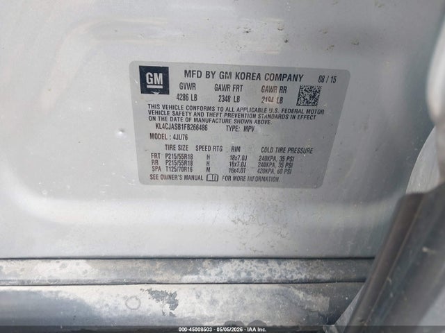 45008503 :رقم المزاد ، KL4CJASB1FB266486 vin ، 2015 Buick Encore مزاد بيع