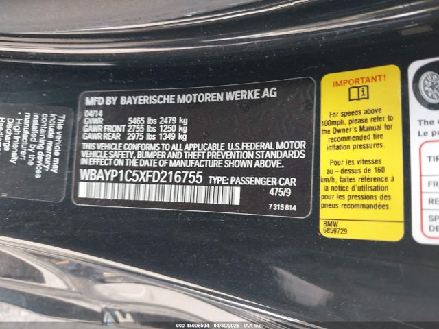 2015 Bmw 650i Xdrive მანქანა იყიდება აუქციონზე, vin: WBAYP1C5XFD216755, აუქციონის ნომერი: 45008504
