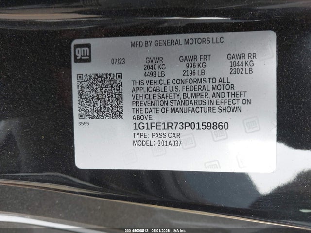 Auction sale of the 2023 Chevrolet Camaro Rwd  1ss, vin: 1G1FE1R73P0159860, lot number: 45008512