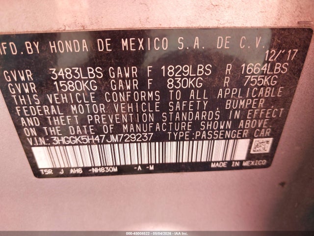 Honda FIT LX 2018 3HGGK5H47JM729237 Image 9