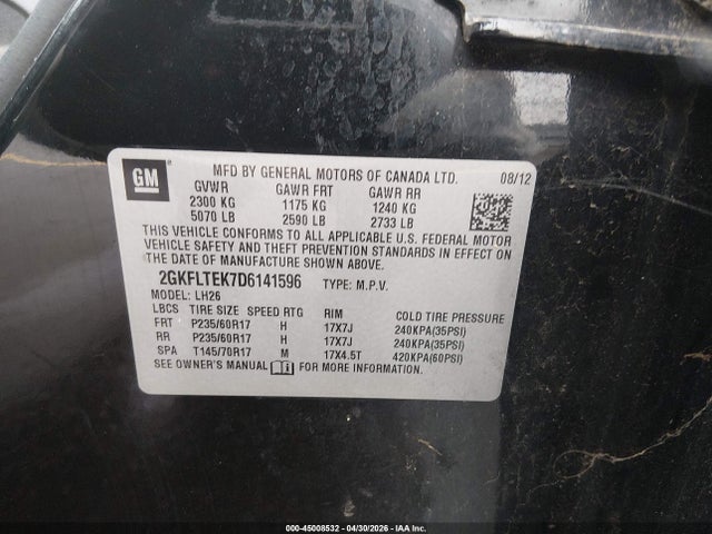 2013 Gmc Terrain Sle-2 მანქანა იყიდება აუქციონზე, vin: 2GKFLTEK7D6141596, აუქციონის ნომერი: 45008532