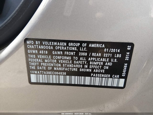 1VWAT7A38EC064836 Volkswagen Passat 1.8t Wolfsburg Edition