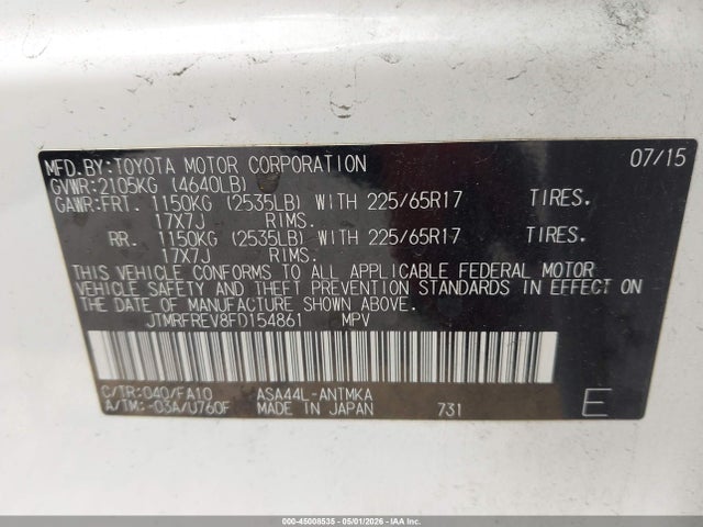 JTMRFREV8FD154861 Toyota Rav4 Xle