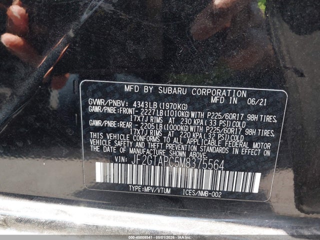Aukcja sprzedaży 2021 Subaru Crosstrek Premium, vin: JF2GTAPC5M8375564, numer aukcji: 45008541