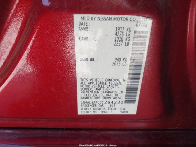 1N4AL3AP0JC284230 Nissan Altima 2.5 Sr
