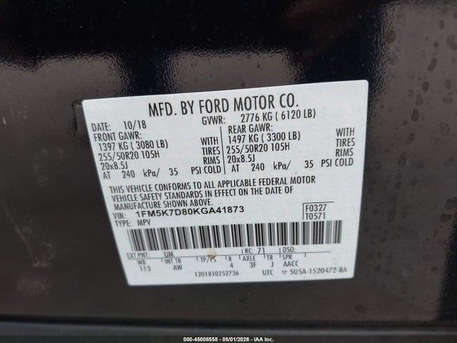 Aukcja sprzedaży 2019 Ford Explorer Xlt, vin: 1FM5K7D80KGA41873, numer aukcji: 45008558