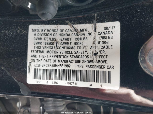 45008561 :رقم المزاد ، 2HGFC2F55HH561982 vin ، 2017 Honda Civic Lx مزاد بيع