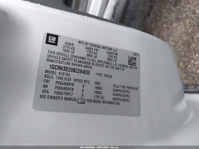 Aukcja sprzedaży 2011 Chevrolet Silverado 1500 Lt, vin: 1GCRKSE33BZ284836, numer aukcji: 45008568