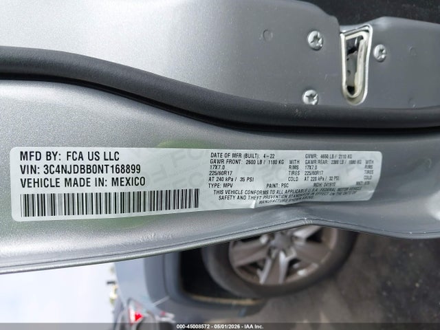 Aukcja sprzedaży 2022 Jeep Compass Latitude 4x4, vin: 3C4NJDBB0NT168899, numer aukcji: 45008572