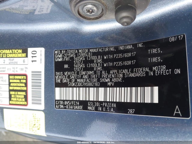 Toyota Sienna Le 8 Passenger 2017 5TDKZ3DC7HS882183 Image 9