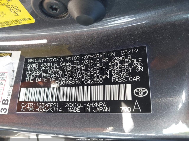 Auction sale of the 2019 Toyota C-hr Xle, vin: JTNKHMBXXK1042350, lot number: 45008588