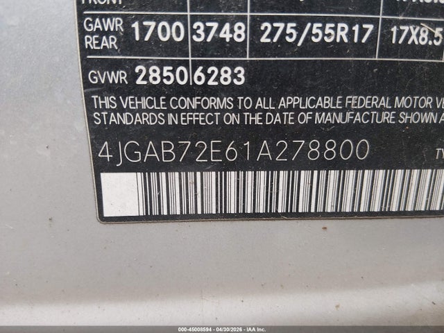 Продажа на аукционе авто 2001 Mercedes-benz Ml 430, vin: 4JGAB72E61A278800, номер лота: 45008594