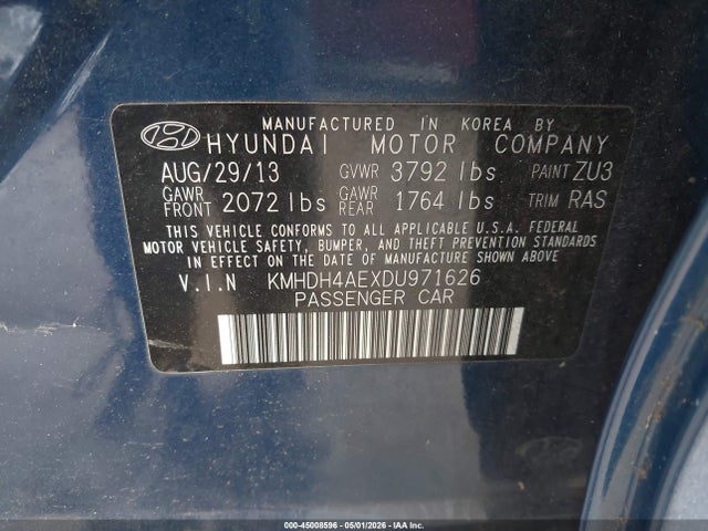 Продажа на аукционе авто 2013 Hyundai Elantra Gls, vin: KMHDH4AEXDU971626, номер лота: 45008596