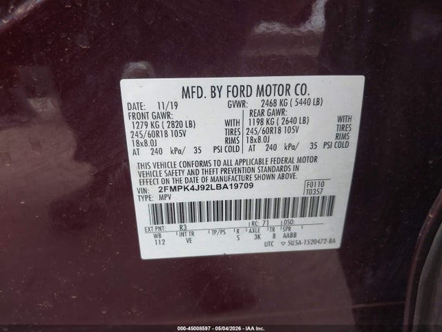 Ford EDGE SEL 2020 2FMPK4J92LBA19709 Image 9