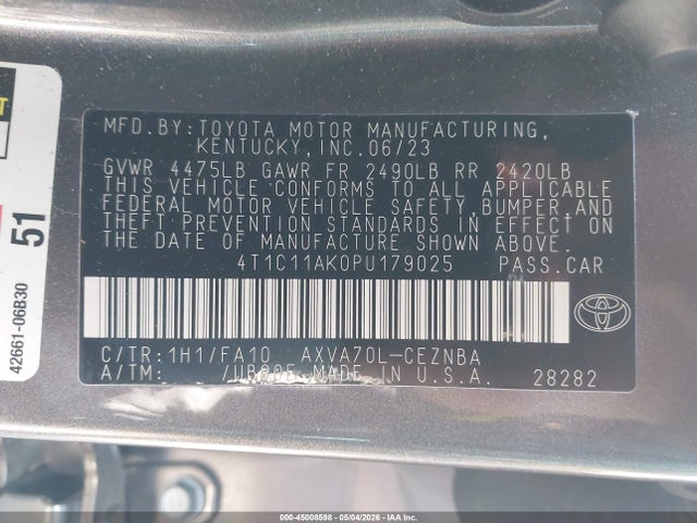 Продаж на аукціоні авто 2023 Toyota Camry Le, vin: 4T1C11AK0PU179025, номер лоту: 45008598