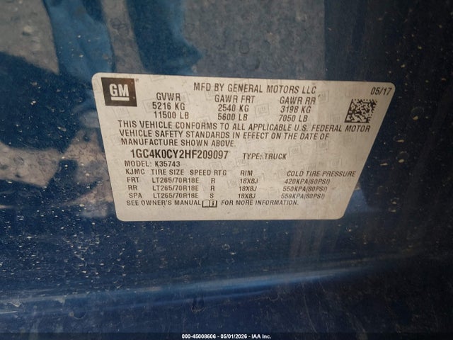 Aukcja sprzedaży 2017 Chevrolet Silverado 3500hd Ltz, vin: 1GC4K0CY2HF209097, numer aukcji: 45008606