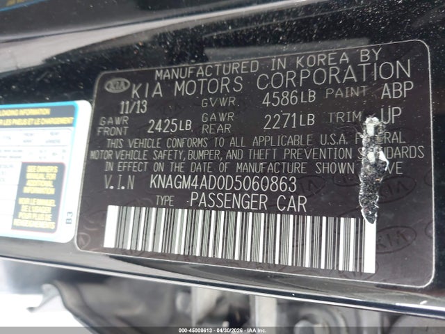 Продажа на аукционе авто 2013 Kia Optima Hybrid Lx, vin: KNAGM4AD0D5060863, номер лота: 45008613