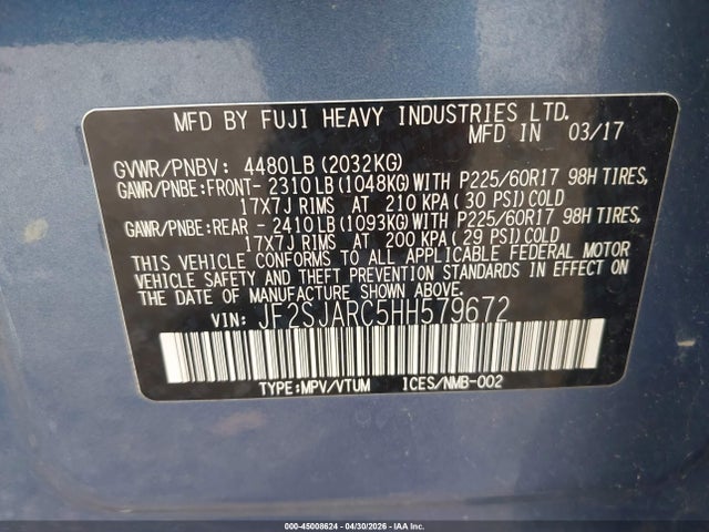 Aukcja sprzedaży 2017 Subaru Forester 2.5i Limited, vin: JF2SJARC5HH579672, numer aukcji: 45008624