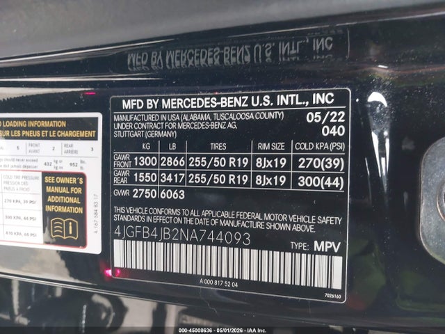 2022 Mercedes-benz Gle 350 მანქანა იყიდება აუქციონზე, vin: 4JGFB4JB2NA744093, აუქციონის ნომერი: 45008636