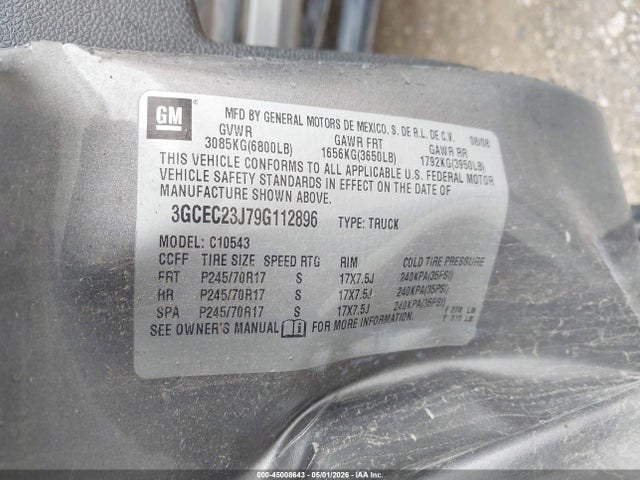 45008643 :رقم المزاد ، 3GCEC23J79G112896 vin ، 2009 Chevrolet Silverado 1500 Lt مزاد بيع