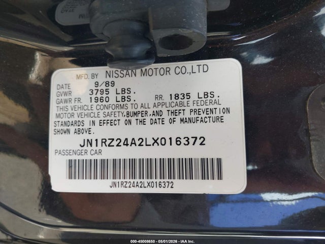 Продажа на аукционе авто 1990 Nissan 300zx, vin: JN1RZ24A2LX016372, номер лота: 45008650