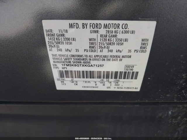 Aukcja sprzedaży 2019 Ford Explorer Sport, vin: 1FM5K8GTXKGA71257, numer aukcji: 45008680