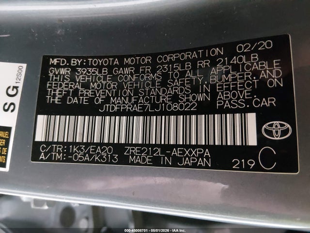 Toyota Corolla Xle 2020 JTDFPRAE7LJ108022 Image 9
