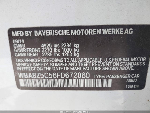 Продажа на аукционе авто 2015 Bmw 328i Gran Turismo Xdrive, vin: WBA8Z5C56FD672060, номер лота: 45008702