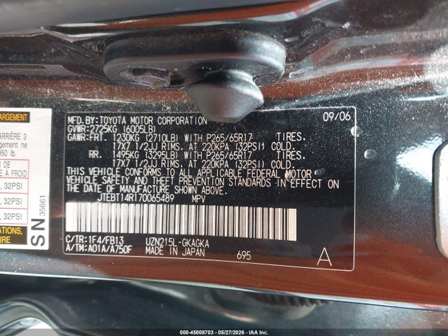 Aukcja sprzedaży 2007 Toyota 4runner Sport V8, vin: JTEBT14R170065489, numer aukcji: 45008703