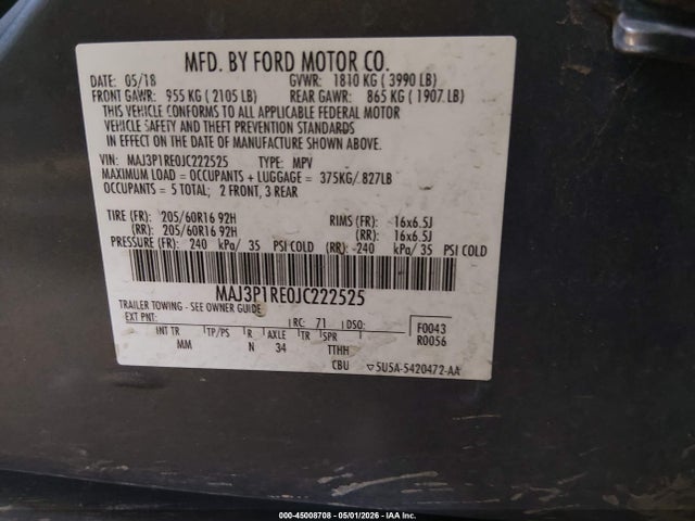 MAJ3P1RE0JC222525 Ford ECOSPORT S