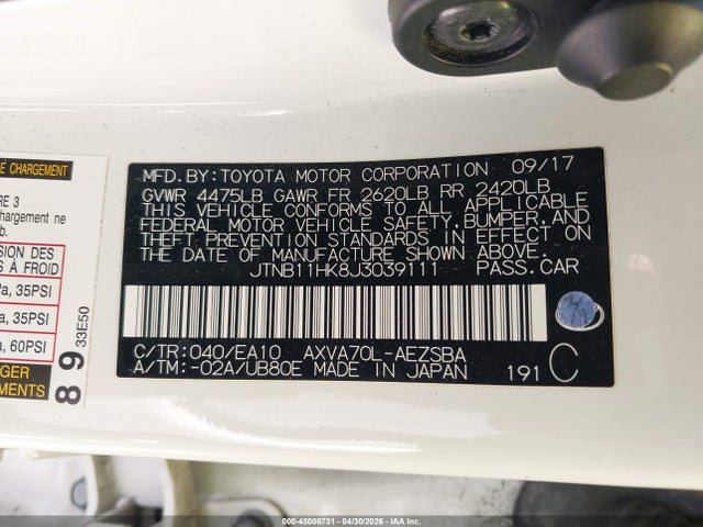 JTNB11HK8J3039111 Toyota CAMRY SE