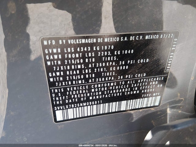 3VVLX7B25NM096911 Volkswagen Taos 1.5t Se