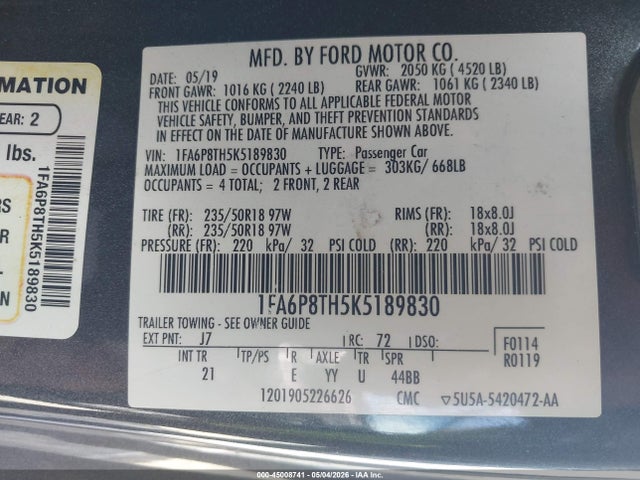 Ford Mustang Ecoboost 2019 1FA6P8TH5K5189830 Image 9