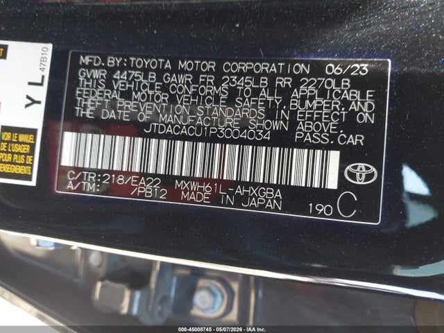 Aukcja sprzedaży 2023 Toyota Prius Prime Xse, vin: JTDACACU1P3004034, numer aukcji: 45008745