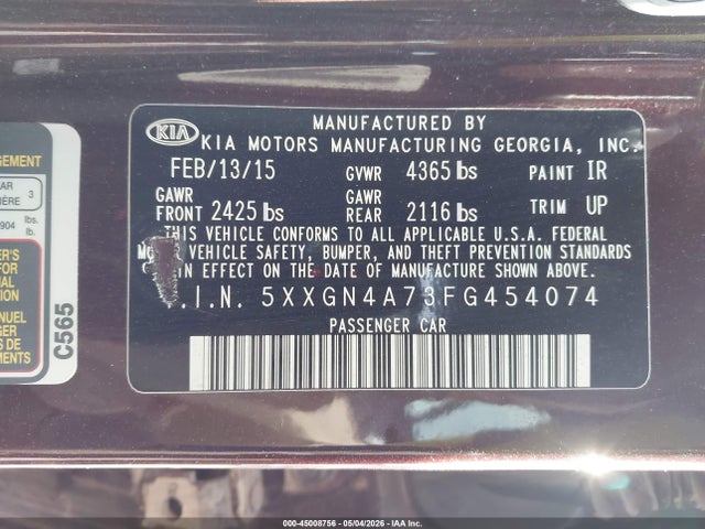Продажа на аукционе авто 2015 Kia Optima Ex, vin: 5XXGN4A73FG454074, номер лота: 45008756