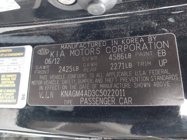 Aukcja sprzedaży 2012 Kia Optima Hybrid Ex, vin: KNAGM4AD3C5022011, numer aukcji: 45008763
