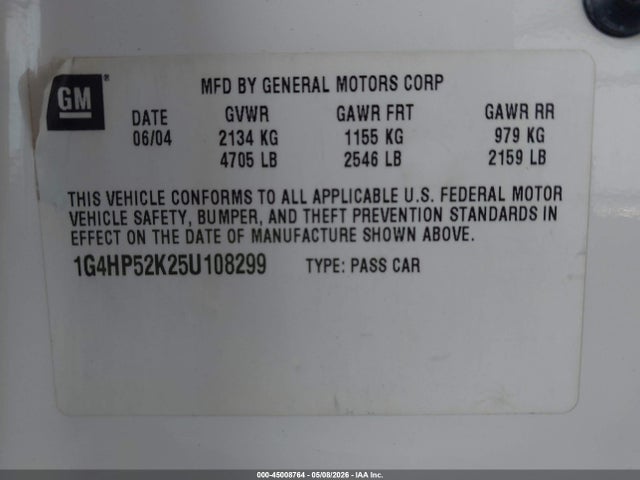 Aukcja sprzedaży 2005 Buick Lesabre Custom, vin: 1G4HP52K25U108299, numer aukcji: 45008764