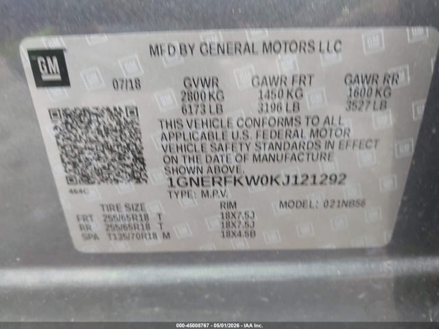 Продажа на аукционе авто 2019 Chevrolet Traverse Ls, vin: 1GNERFKW0KJ121292, номер лота: 45008767