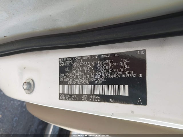 Aukcja sprzedaży 2006 Toyota Tundra Sr5 V8, vin: 5TBET34126S513993, numer aukcji: 45008768