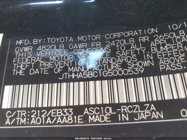 Продажа на аукционе авто 2016 Lexus Rc 200t, vin: JTHHA5BC1G5000539, номер лота: 45008778