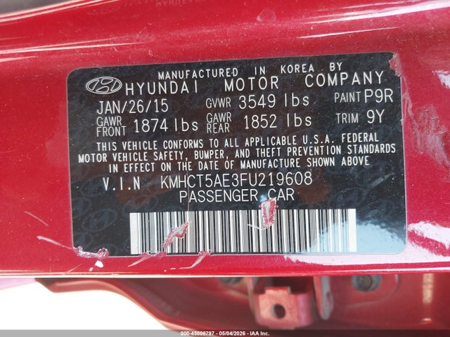 Продажа на аукционе авто 2015 Hyundai Accent Gs, vin: KMHCT5AE3FU219608, номер лота: 45008797
