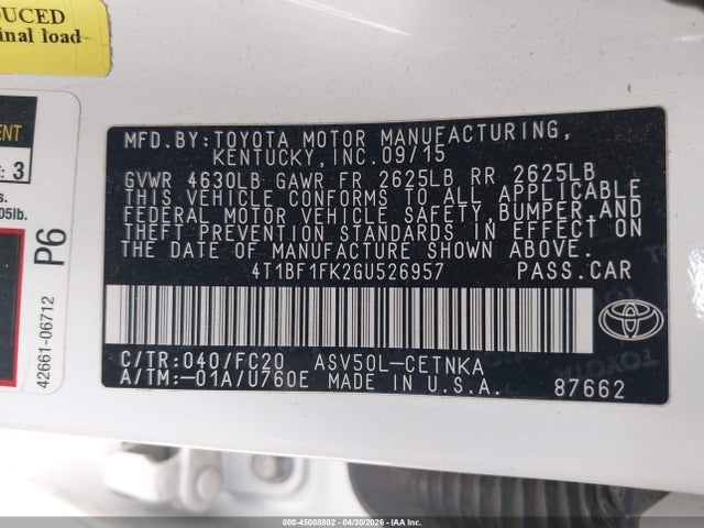 Toyota CAMRY LE 2016 4T1BF1FK2GU526957 Image 9