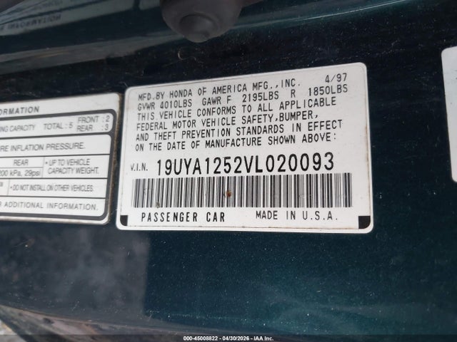 Продаж на аукціоні авто 1997 Acura Cl 2.2, vin: 19UYA1252VL020093, номер лоту: 45008822