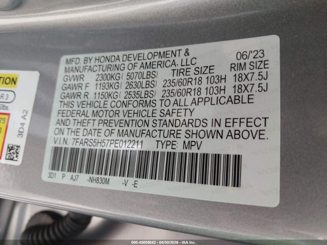 7FARS5H57PE012211 Honda Cr-v Hybrid Sport