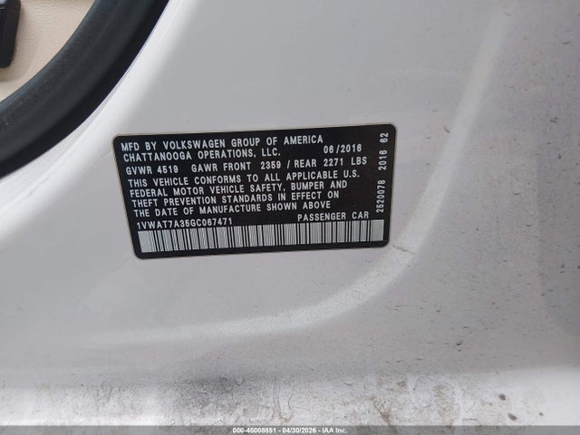 1VWAT7A35GC067471 Volkswagen Passat 1.8t R-line