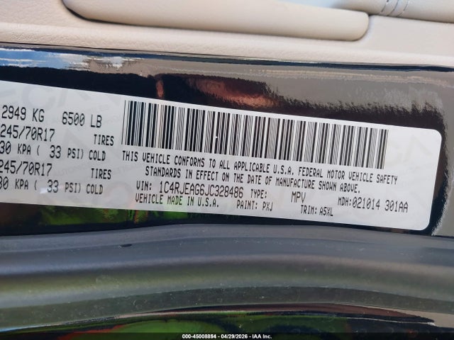 Aukcja sprzedaży 2018 Jeep Grand Cherokee Laredo E 4x2, vin: 1C4RJEAG6JC328486, numer aukcji: 45008854